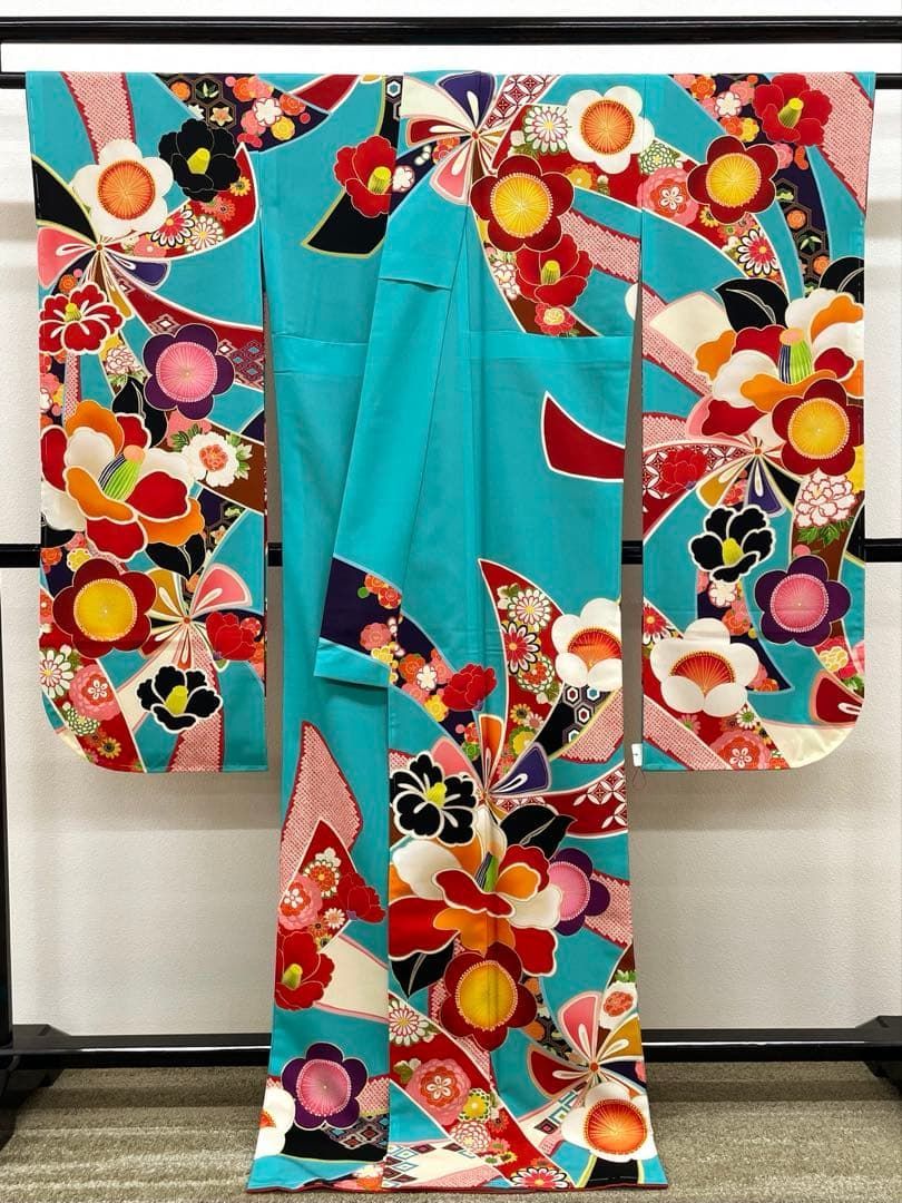 ポリエステル振袖 紅一点 大輪 椿 身丈170cm 新品未使用品 HKT227 