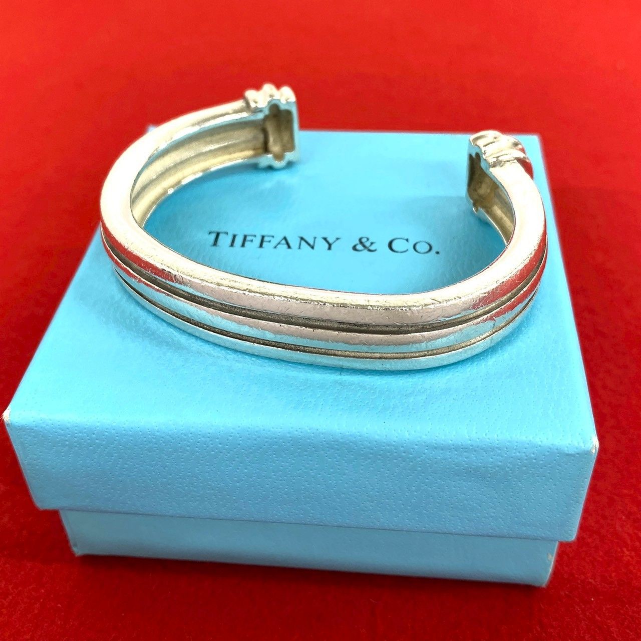 極 美品 TIFFANY&Co. ティファニー ヴィンテージ グルーブド バングル 