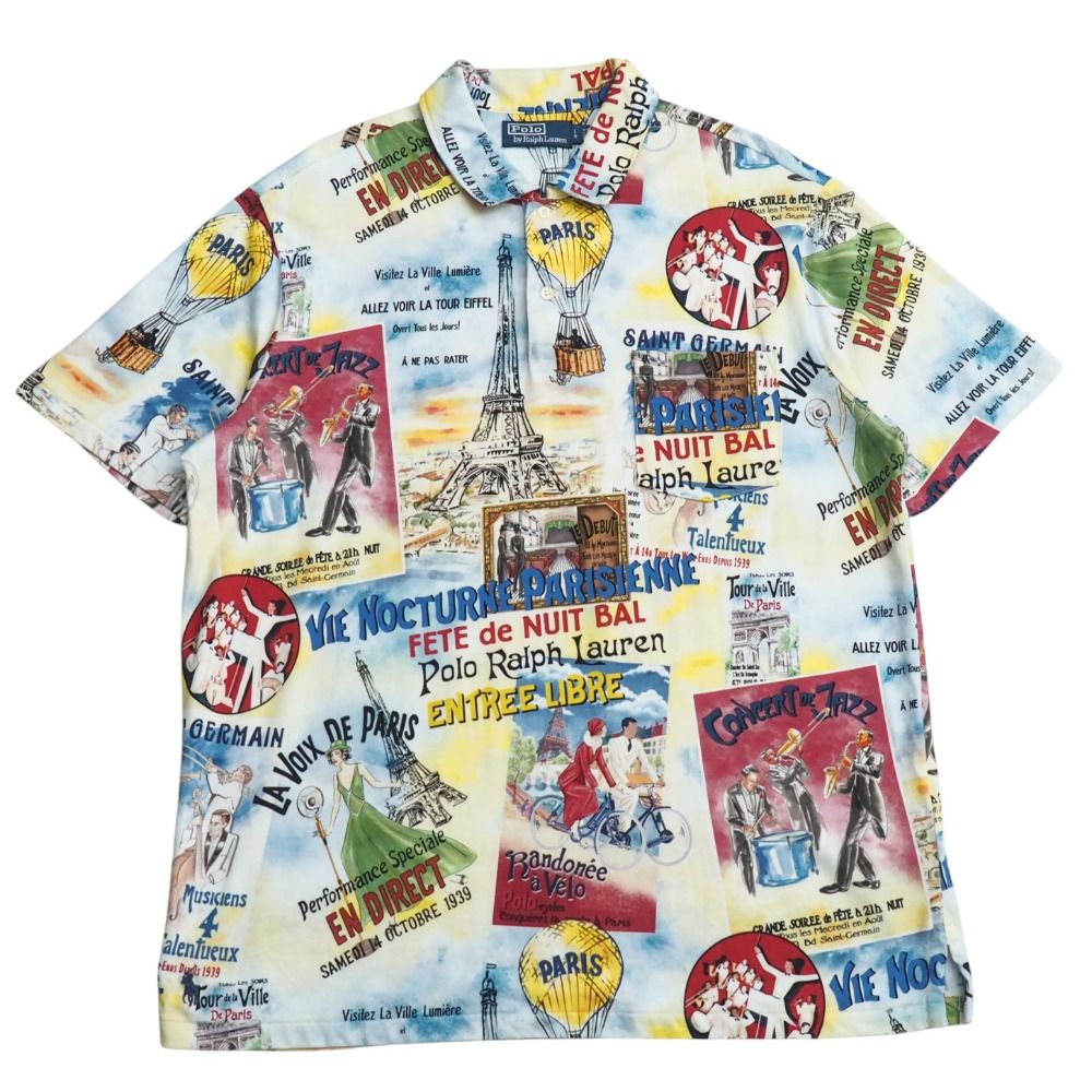 ■美品■2024SS■Polo by Ralph Lauren ポロバイラルフローレン ポロシャツ サイズL/G 半袖 総柄 シャツ トップス PARIS エッフェル塔 ブランド古着【中古】20250715/RA5475 □美品□2024SS□Polo by Ralph Lauren ポロバイラルフローレン