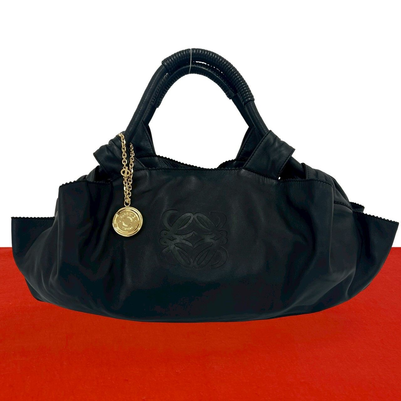良品 LOEWE ロエベ アナグラム レザー バッグ A4 ビジネス トート 黒 ロエベ アナグラム ビジネス トートバッグ レザー A4 トート ブラック
