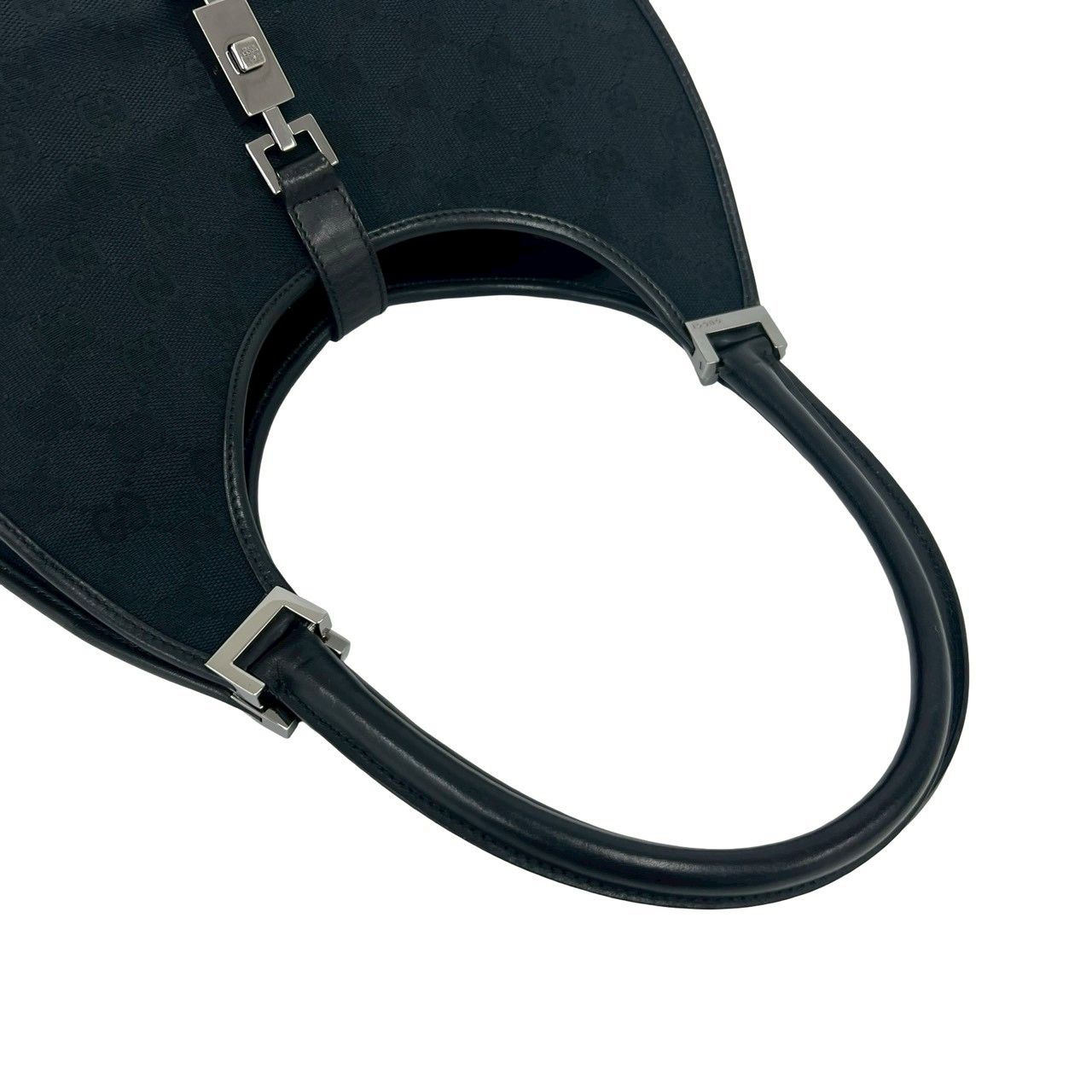 極 美品 GUCCI グッチ ジャッキー ロゴ 金具 GG 柄 キャンバス レザー