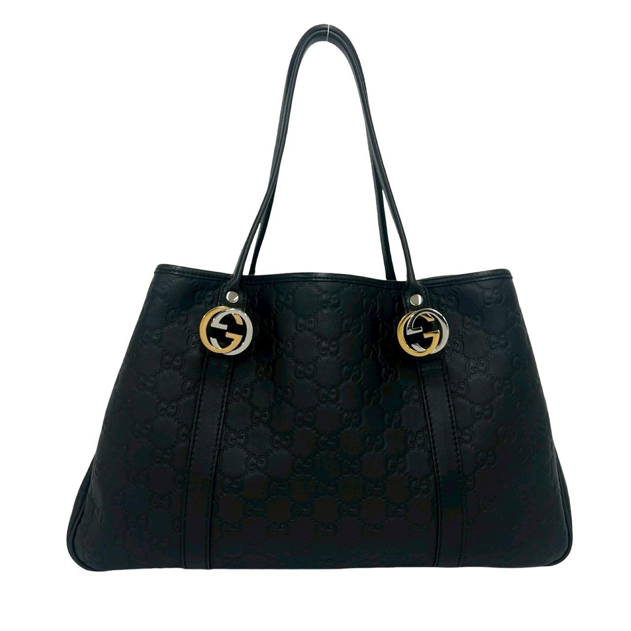 極 美品 GUCCI グッチ シマ GG ロゴ 金具 刻印 レザー 本革 トート