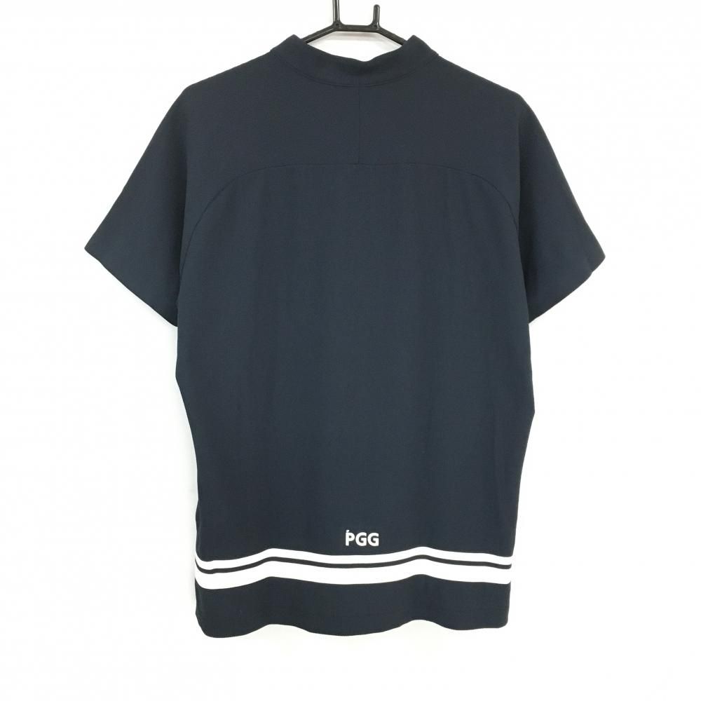 美品】PGGパーリーゲイツ 半袖ハイネックシャツ ダークネイビー×白