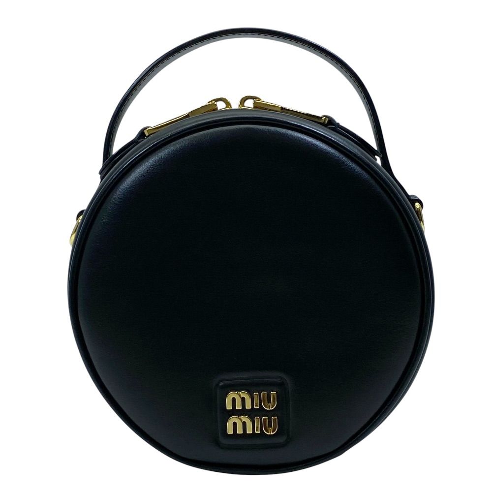 【希少】 miu miu ミュウミュウ ハンドバッグ ヘッドホンバッグ ラウンド バッグ レザー ブラック ゴールド エレガント 洗練 上質 デイリー 定番 実用的