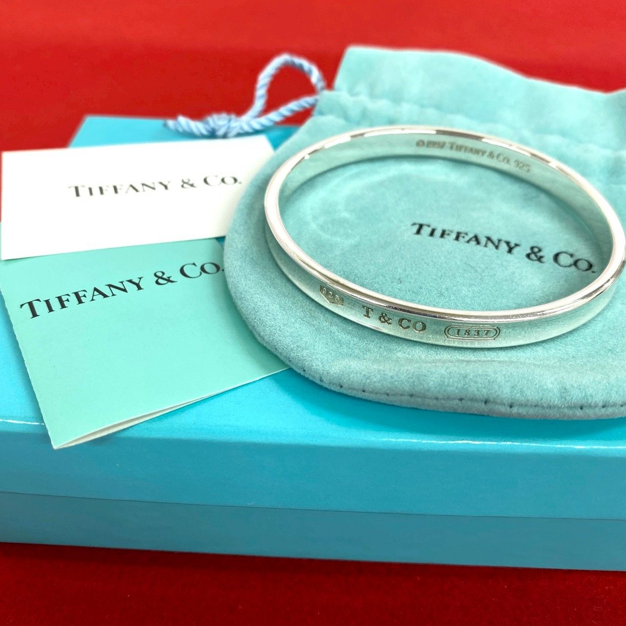 極 美品 箱 袋付 TIFFANY&Co. ティファニー ヴィンテージ ナロー バングル シルバー925 ブレスレット アクセサリー シルバー 30370