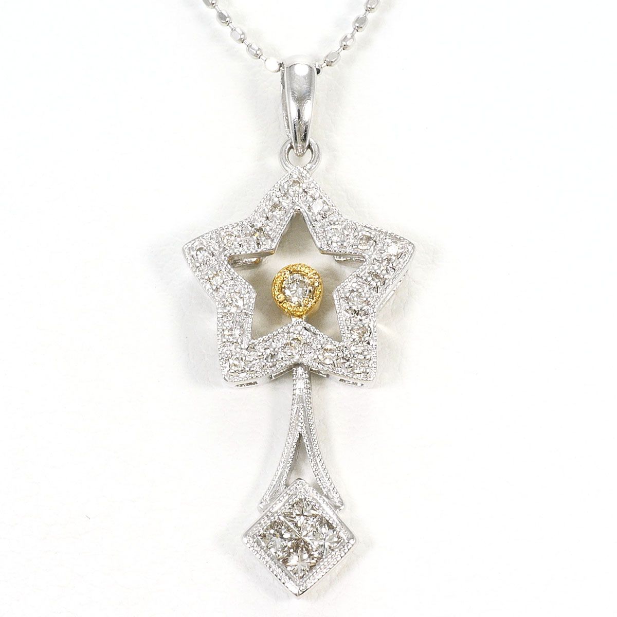 K18YGWG ネックレス ダイヤモンド 0.03ct ダイヤモンド 0.27ct 鑑別書 総重量約3.5g 約40cm
