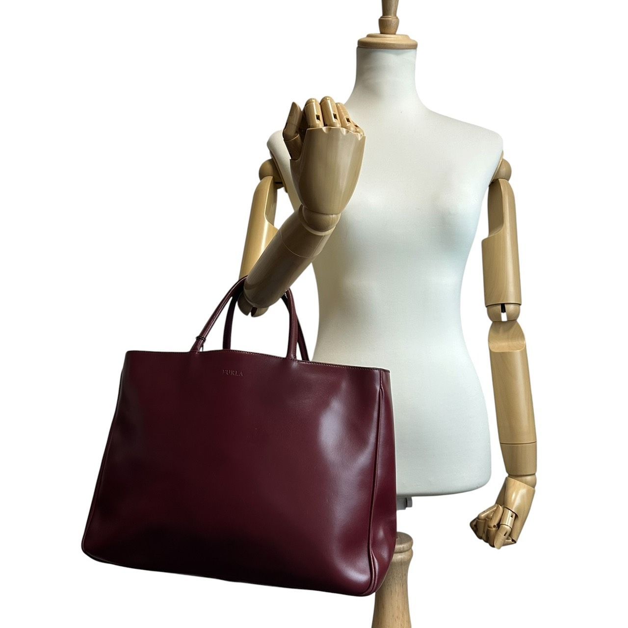B5760】 FURLA フルラ トートバッグ レザー ボルドー ファスナー 大
