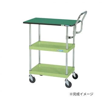 サカエ CSパールワゴン中量 天板付 ハイタイプ取手 グリーン CSP-7582TEHT