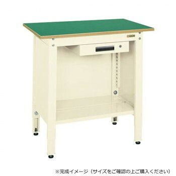 サカエ 一人用作業台 高さ調整タイプ 900×600×800mm アイボリー 引出し1段付 TCP-096AI