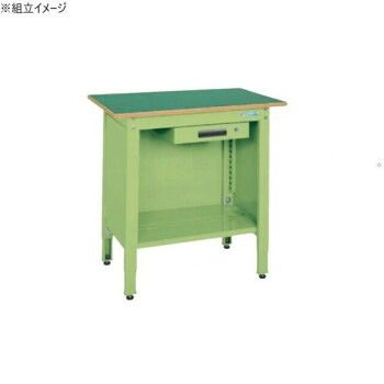 サカエ 一人用作業台 高さ調整タイプ 900×600×800mm グリーン 引出し1段付 TCP-096A