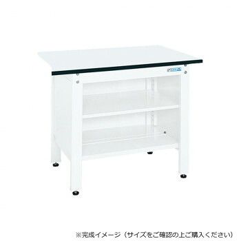 サカエ 一人用作業台CPタイプ ポリエステル天板 900×600×740mm パールホワイト 中棚付 CP-096TW