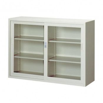 一般書庫/D:400タイプ 4×3型用引違書庫(ガラス戸) 棚板4枚付 ニューグレー COM-N304G