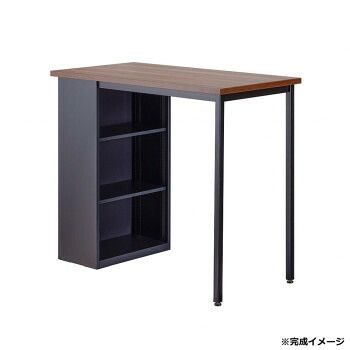 収納付ハイテーブル H1000 棚板2枚付・アジャスター付 ALPSブラック色 COM-HT-1260BC-EWN