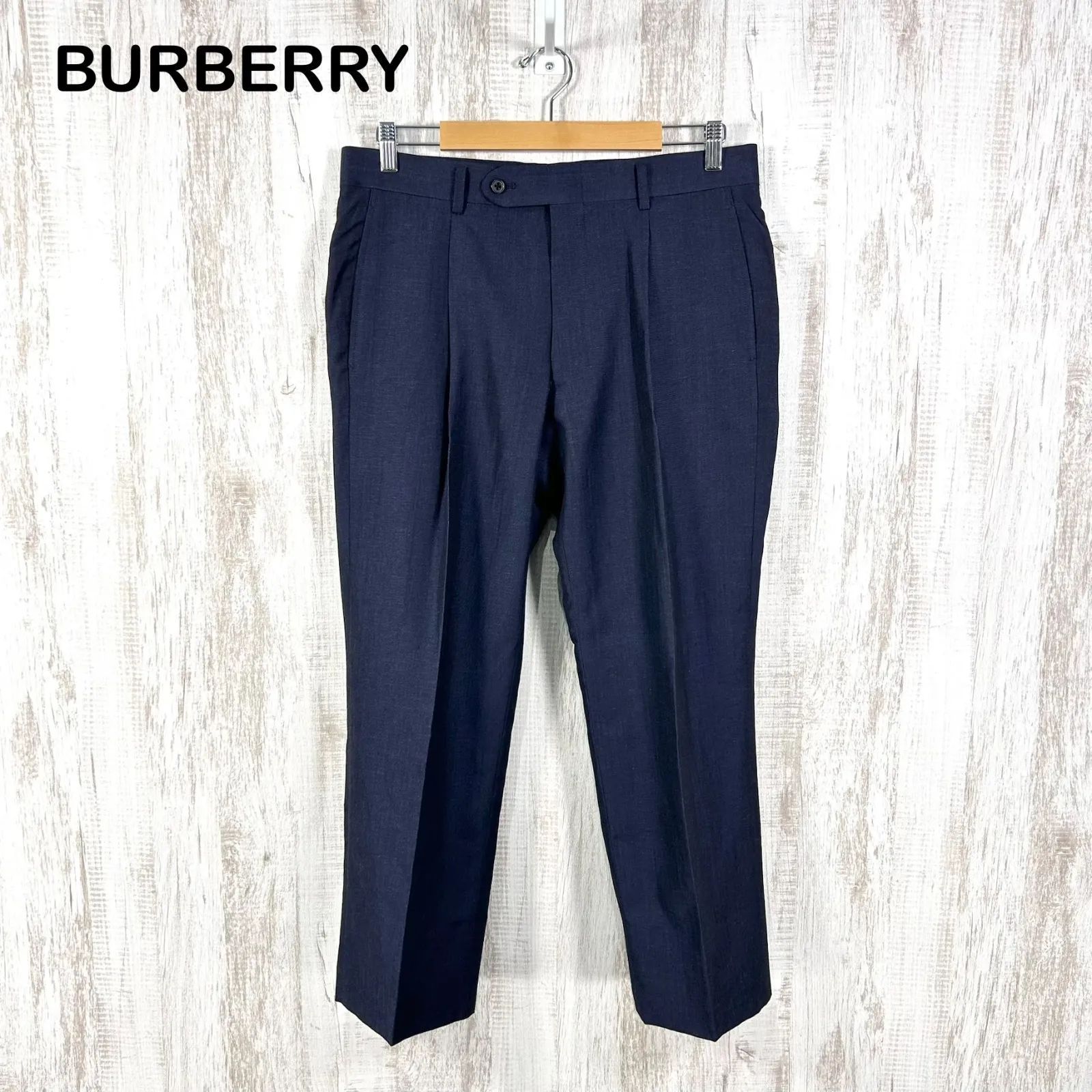 新品未使用 美品 BURBERRY LONDON バーバリーロンドン ウール リネン スラックスパンツ ネイビー スーツ