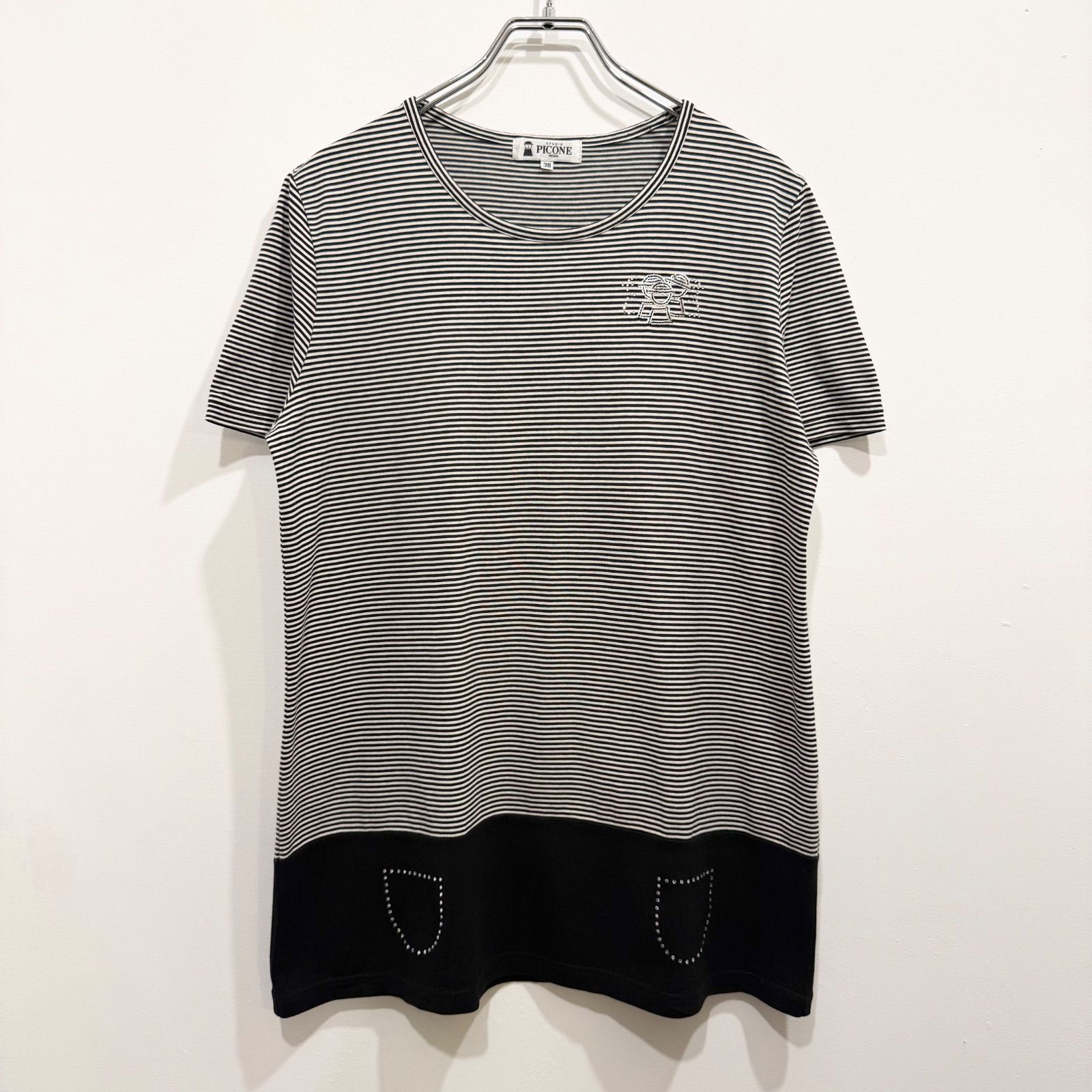 ☆4日までお値下げ☆新品未使用　PICONE 　半袖Tシャツ 38 PICONE ピッコーネ 半袖Tシャツ ロゴデザイン ボーダー 38【送料込み