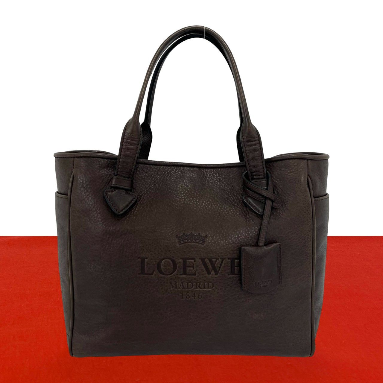 極 美品 LOEWE ロエベ ヘリテージ ロゴ 刻印 レザー 本革 トート
