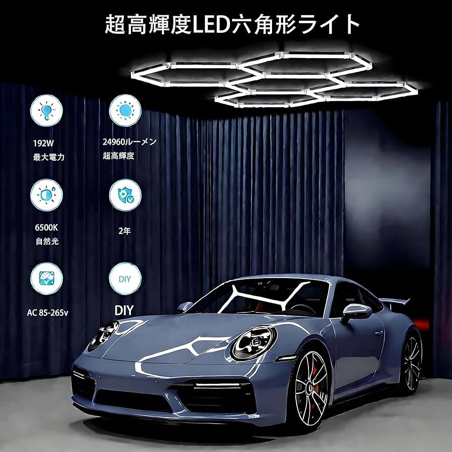 LED ガレージ照明ライト 六角形 192W 24960lm 6500K ハニカムライト 高 