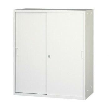壁面収納家具/D:450・ホワイトタイプ 引違スチール戸/ラッチ仕様 H1050 棚板2枚付 ALPSホワイト色 COM-UASR-W11