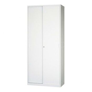 壁面収納家具/D:450・ホワイトタイプ 引違スチール戸/ラッチ仕様 H2100 棚板5枚付 ALPSホワイト色 COM-UASR-W21
