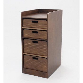 天然木桐材の軽量トレイワゴン W30×4段 ブラウン TRW-304066BR