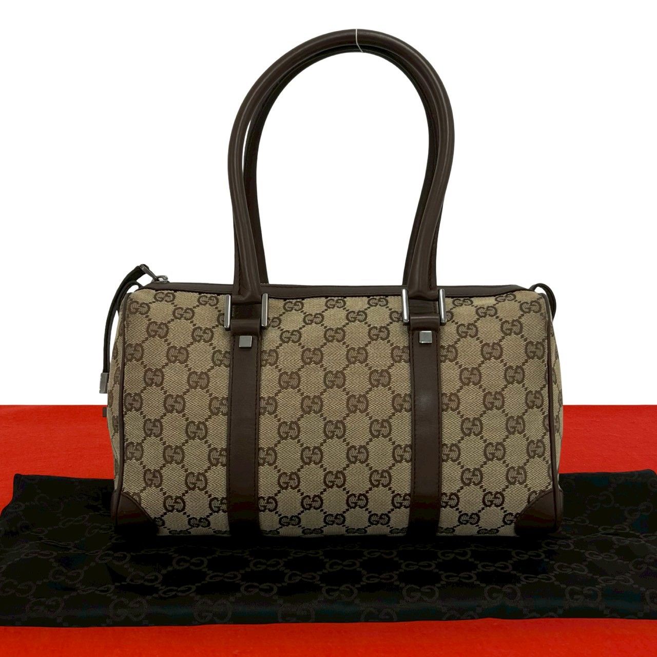 極 美品 GUCCI グッチ GG 柄 ロゴ 金具 キャンバス レザー 本革