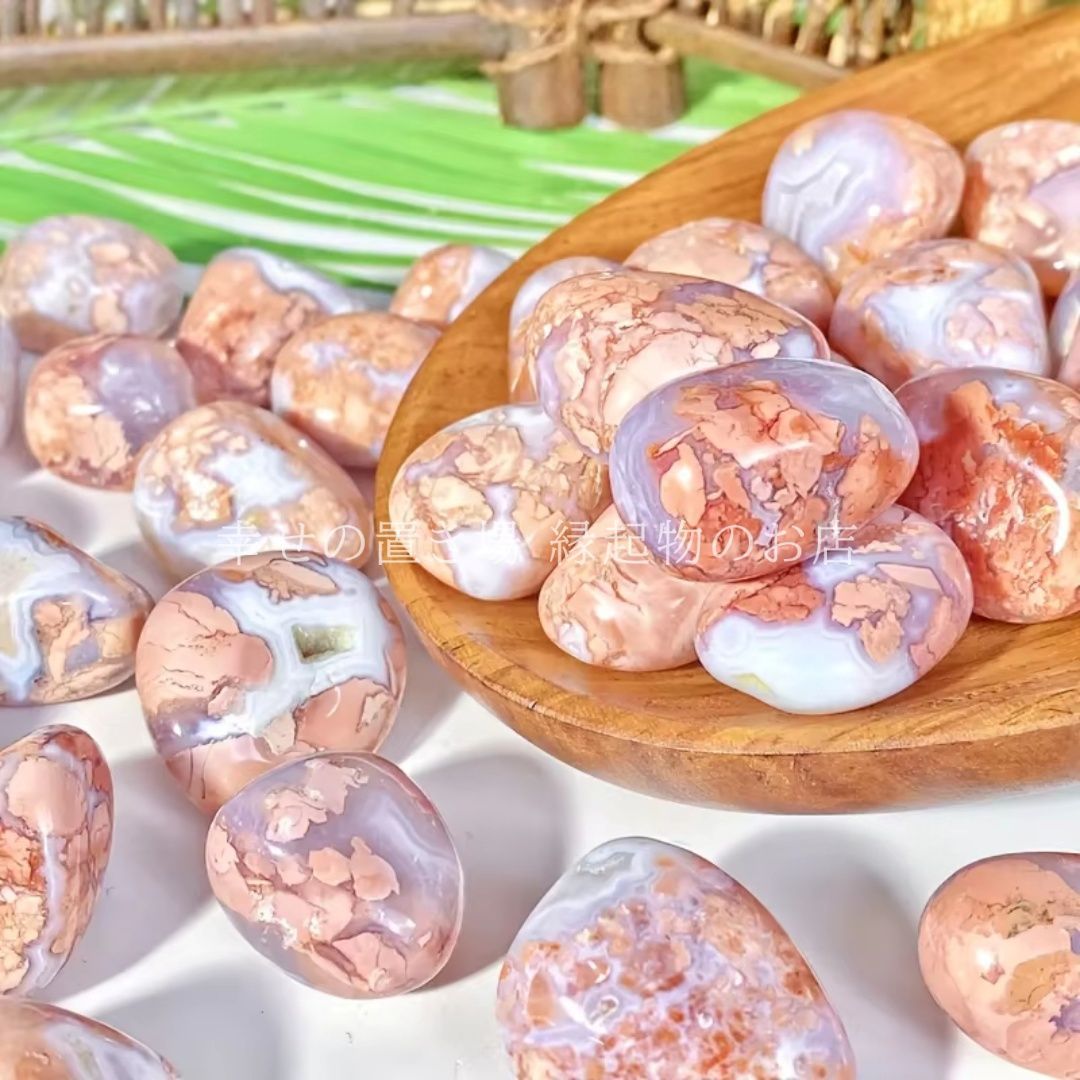 ピンクアゲート 桜瑪瑙 桜アゲート 天然石 100g タンブル 天然 瑪瑙 置物 オブジェ 不揃い 風水 保護石 厄除け インテリア 玄関 リビング 高級感 開運 運気向上 成長祈願