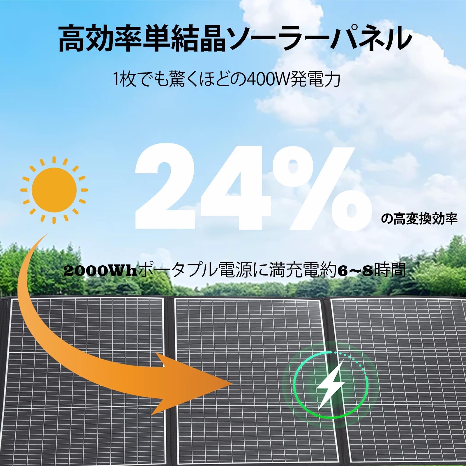 ソーラーパネル 400W 太陽光パネル 折りたたみ式 40VDC出力 10A