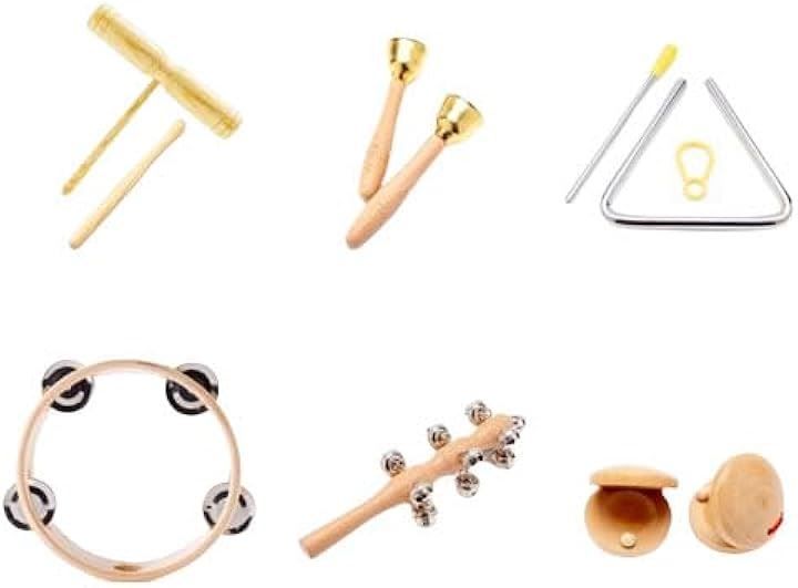 Asdays Musical Instruments Set, Percussion Instruments, Wood Blocks, Triangle Tambourines, Kids Play (Set of 6)