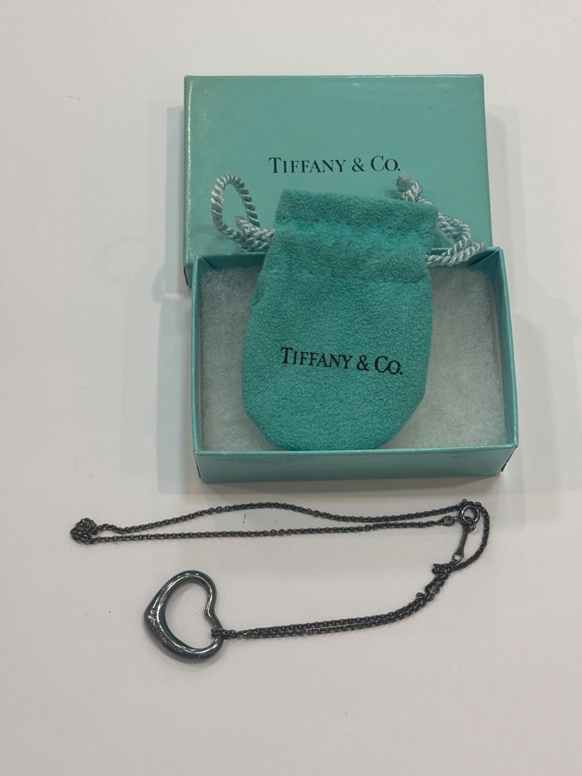 TIFFANY&Co. ティファニー オープンハート ネックレス エルサ・ペレッティ SV925 ブラックコーティング 箱・保存袋付