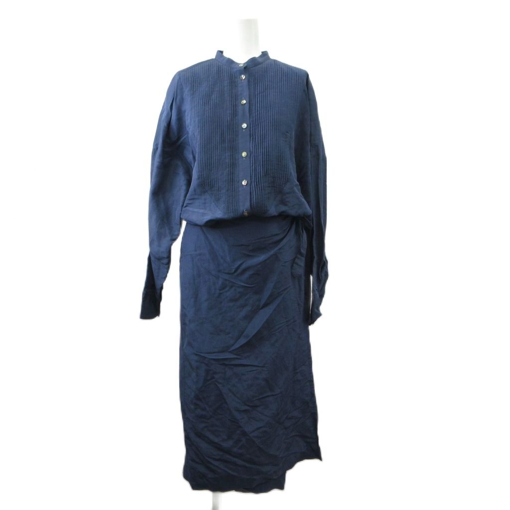 ツモリチサト TSUMORI CHISATO ロングシャツワンピース 絹 シルク M 紺