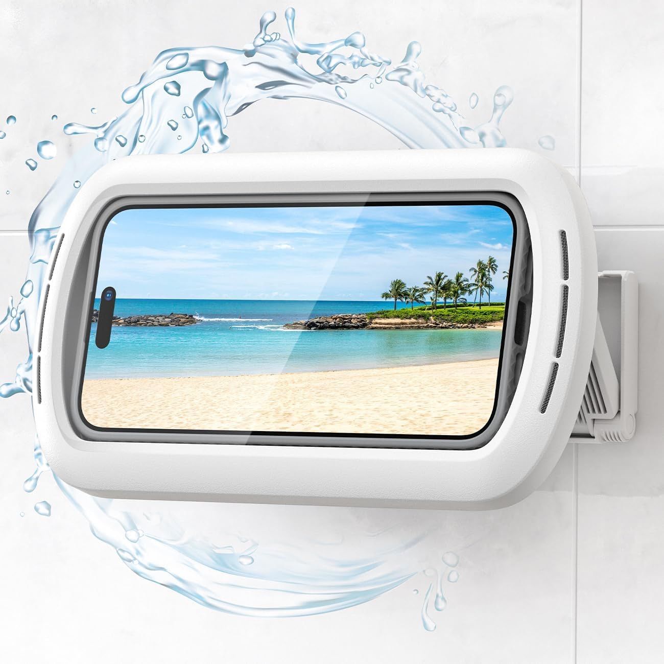 Lamicall [Clear Sound Quality] Bath Smartphone Waterproof Case Wall Mount: IPX6 Speaker Listening Desk Stand 360 Degree Rotation Expandable Bath Cover Strong Adhesive Portable Shower Holder Horizontal Vertical Angle