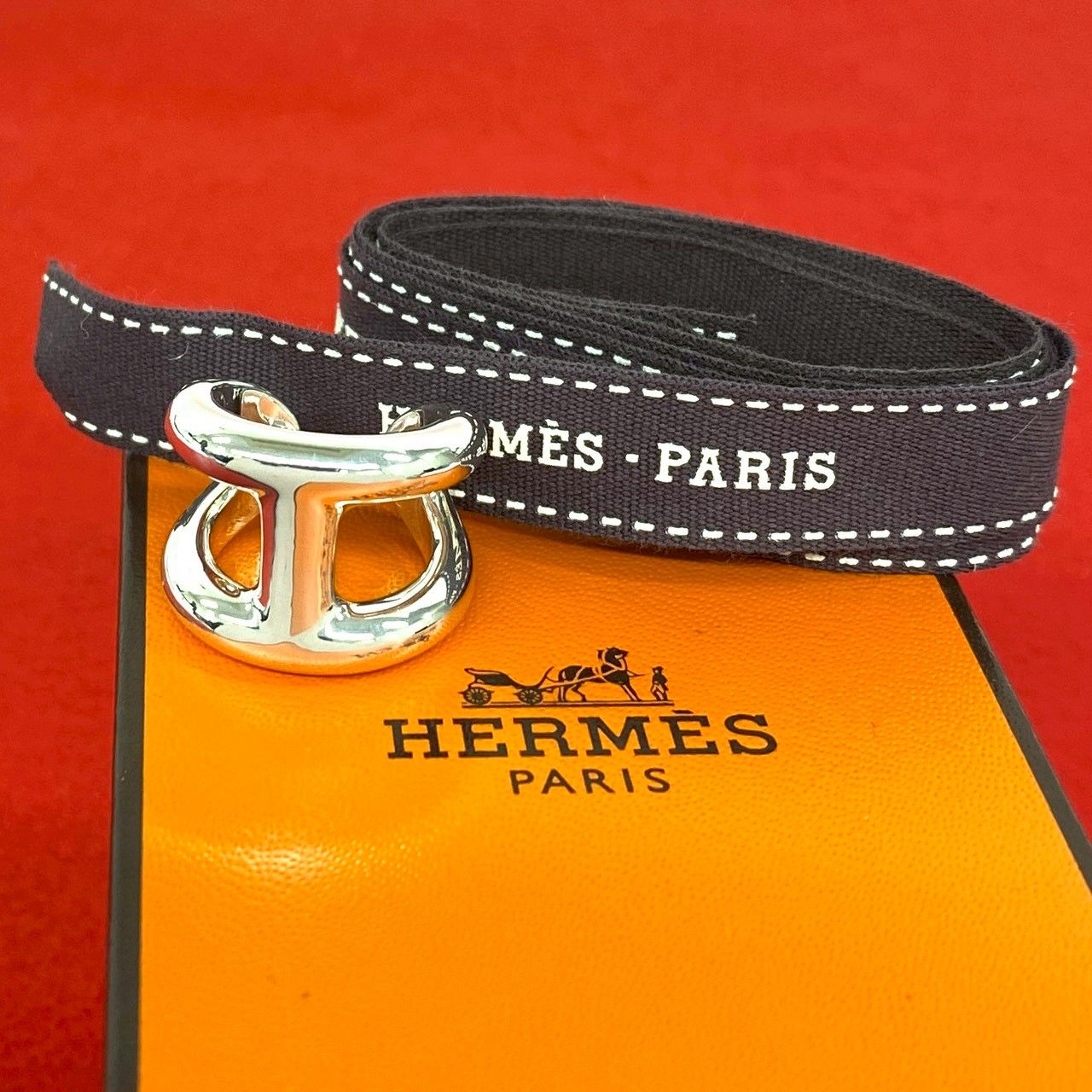 極 美品 希少品 保存箱付 HERMES エルメス オスモズ リング GM