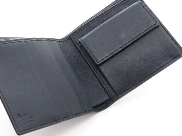 【美品】GUCCI グッチ 150413 マイクログッチシマ 二つ折り 財布 GUCCI グッチ マイクログッチシマ 二つ折財布 ネイビー カーフ 150413