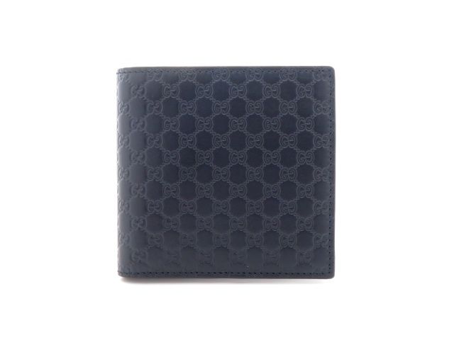 GUCCI・グッチ・ケース・マイクログッチシマ・ネイビー GUCCI グッチ マイクログッチシマ 二つ折財布 ネイビー カーフ 150413