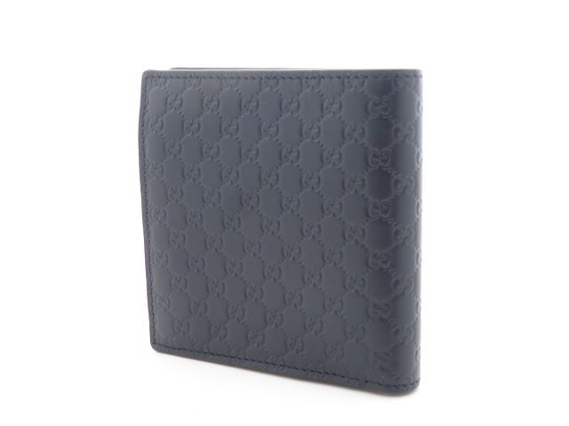 GUCCI グッチ マイクログッチシマ 二つ折財布 ネイビー カーフ 150413