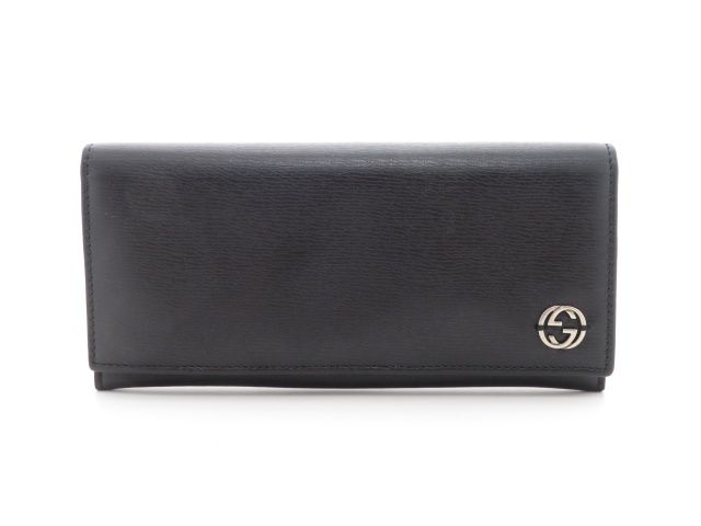 GUCCI グッチ インターロッキングG 二つ折ZIP長財布 ブラック レザー
