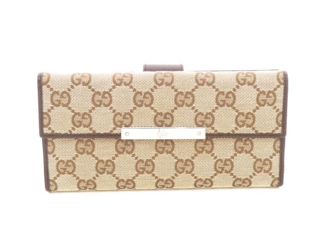 GUCCI グッチ GG Wホック長財布 ベージュ/ダークブラウン キャンバス