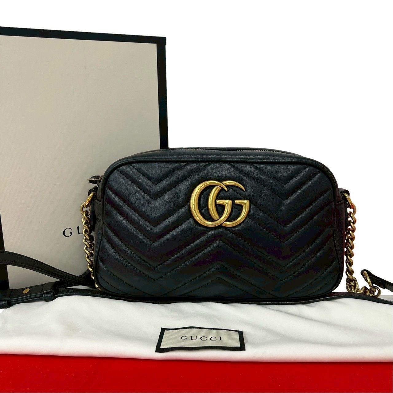極 美品 箱 袋付き GUCCI グッチ GGマーモント ロゴ 金具 キルティング 