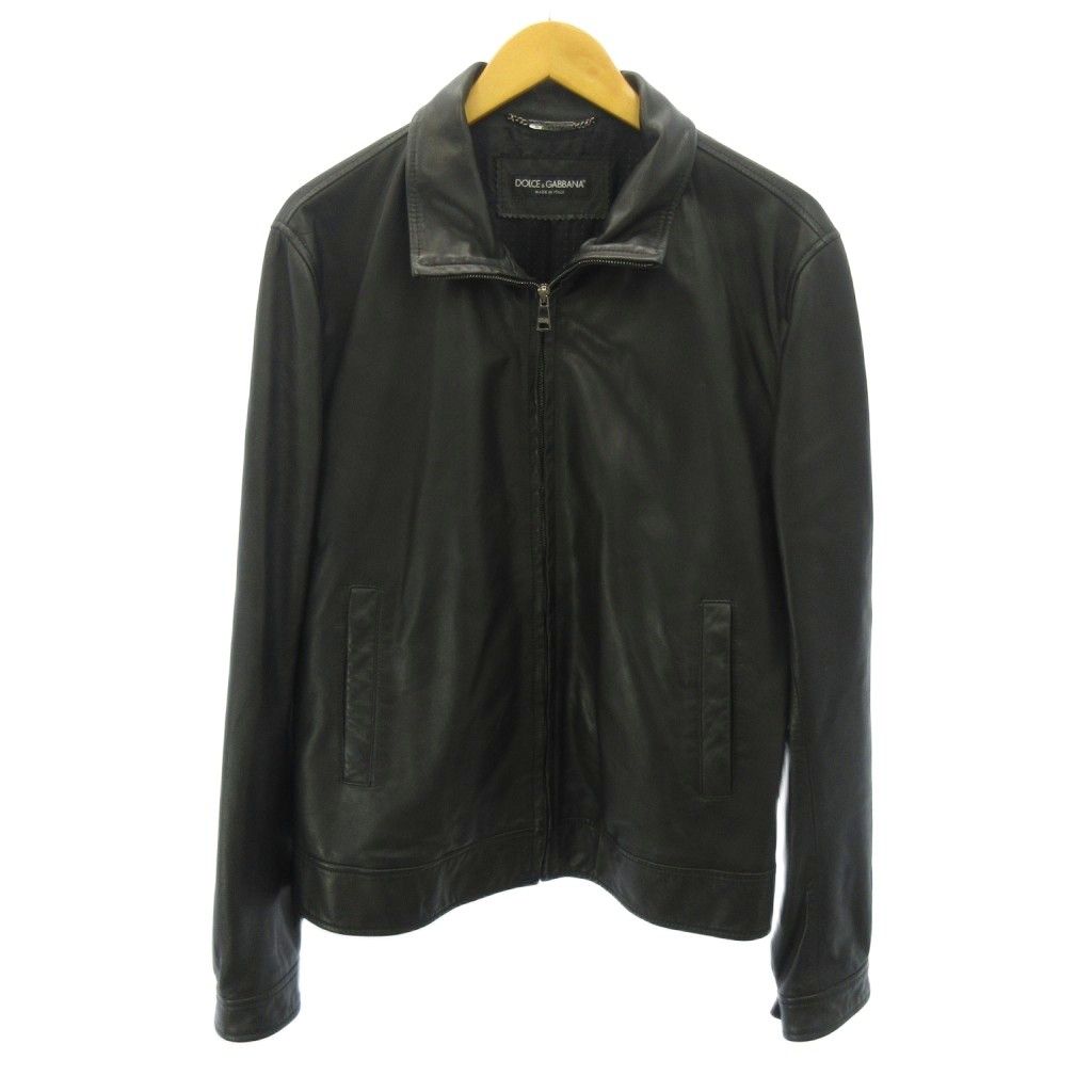 ドルチェ&ガッバーナ ドルガバ DOLCE&GABBANA シングルライダース レザージャケット ジップフライ ラムレザー 52 黒 ブラック LS-G9Z03L 0709