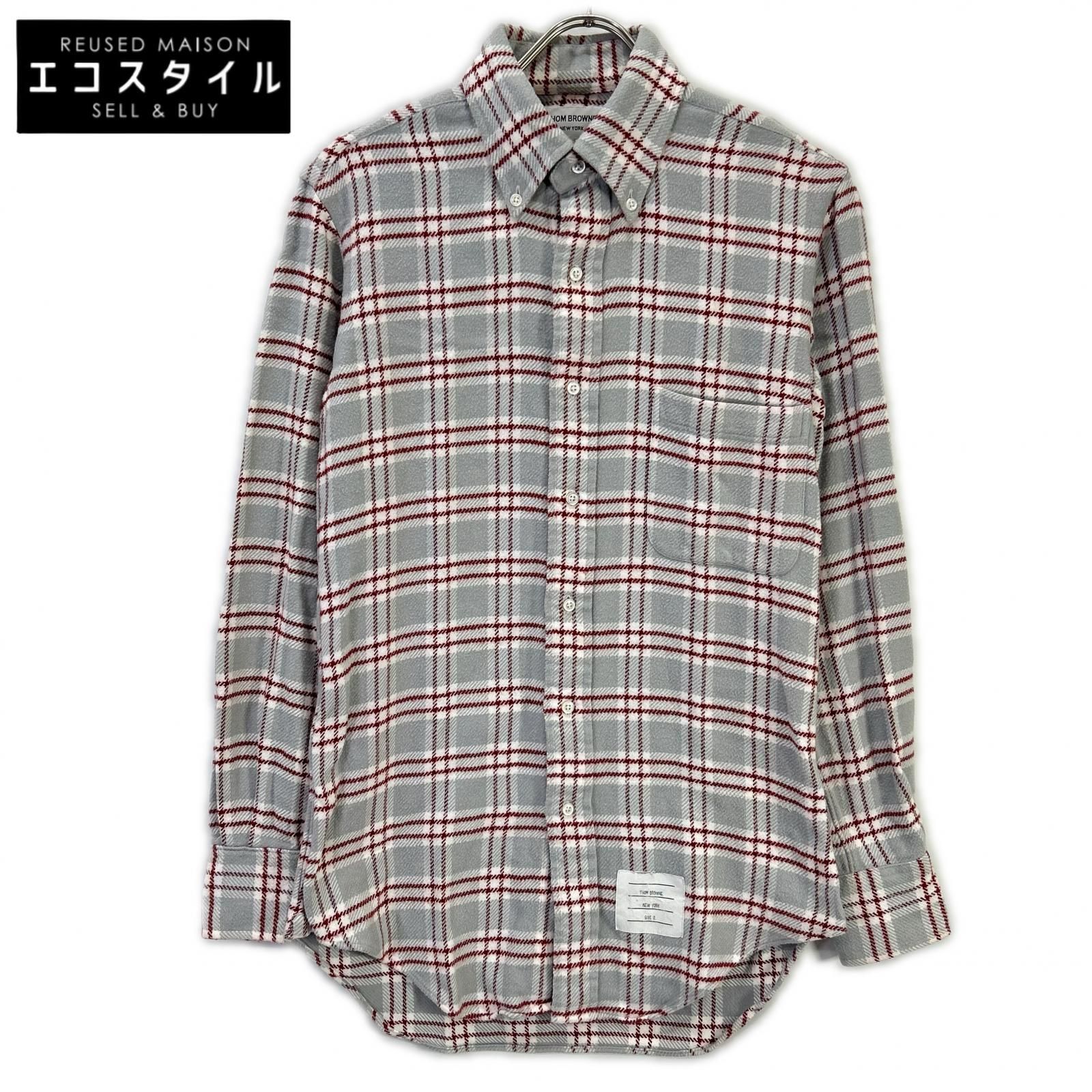 THOM BROWNE トムブラウン レッド グレー 長袖 コットンネルシャツ 0