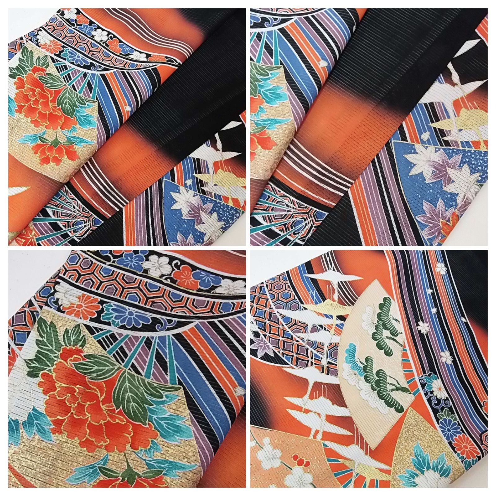 瑞雲に舞う鶴 駒絽 夏黒留袖 花扇面文様 金彩 五つ紋 比翼・袖襦袢付