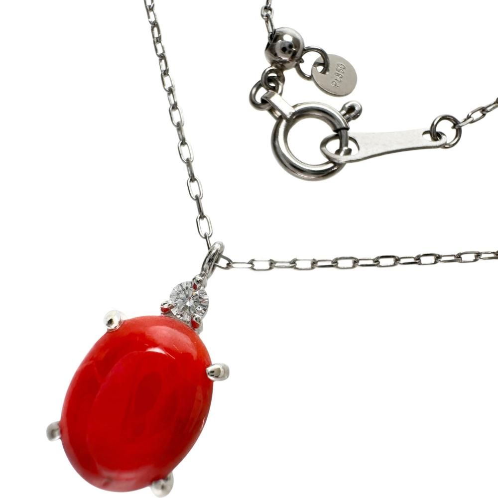 赤サンゴ 1Pダイヤモンド 0.03ct ネックレス Pt900プラチナ/Pt850プラチナ 2.2g 44.5cm レディース 【中古】【真子質店】【NN】