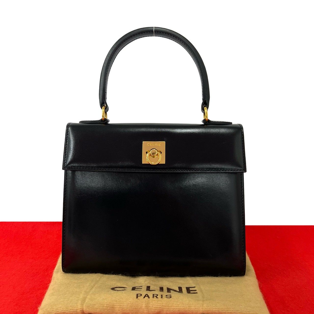 極 美品 袋付き CELINE セリーヌ ヴィンテージ ロゴ リング 金具