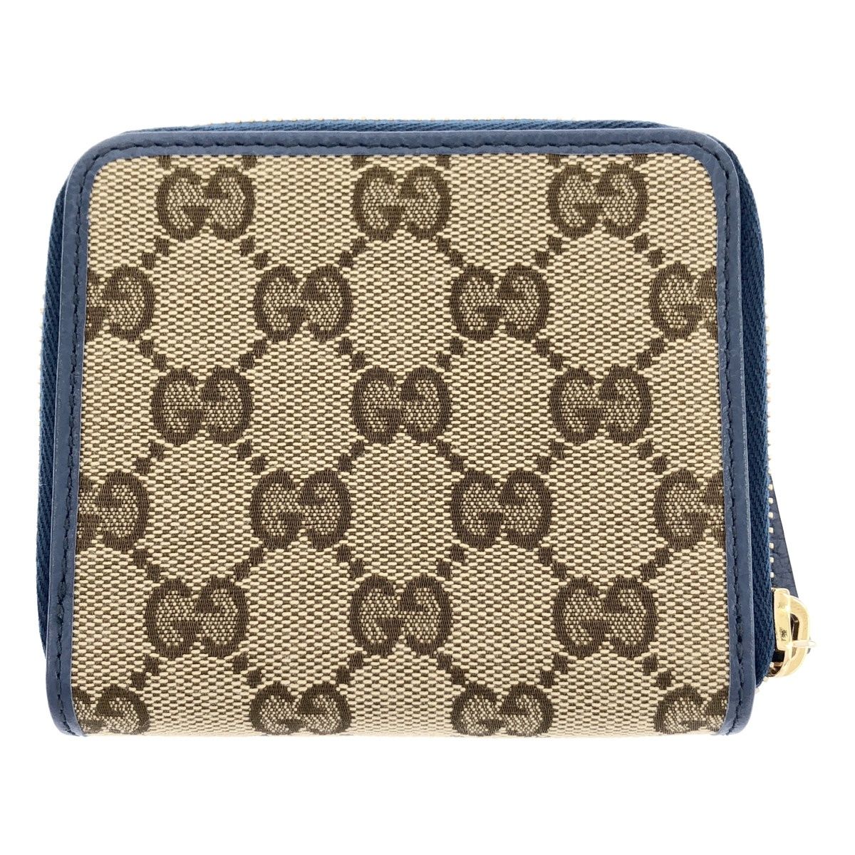 GUCCI グッチ GGキャンバス コンパクトウォレット ブラウン×ブルー