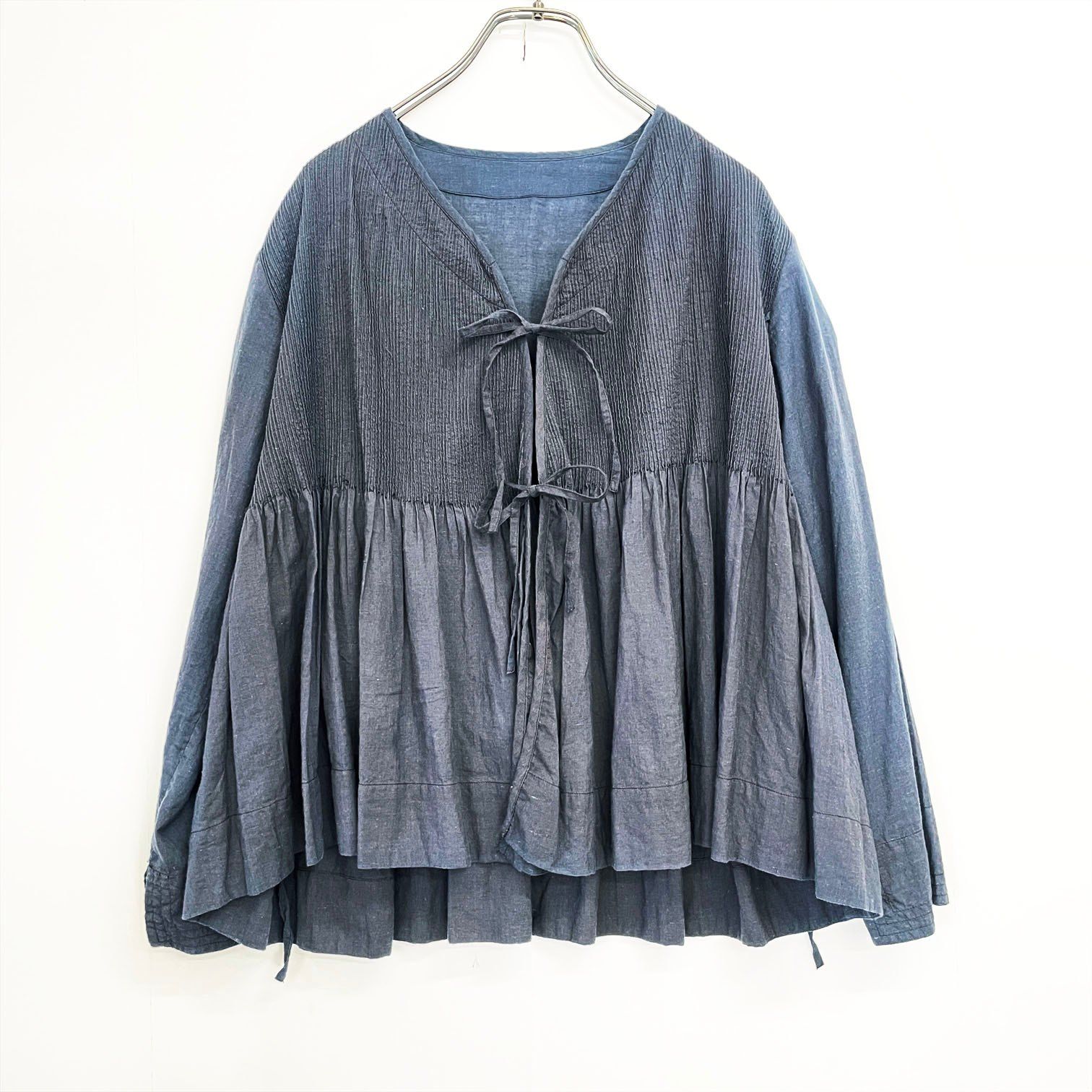 nest Robe ネスト ローブ リネン ピンタック ギャザー リボン ブラウス