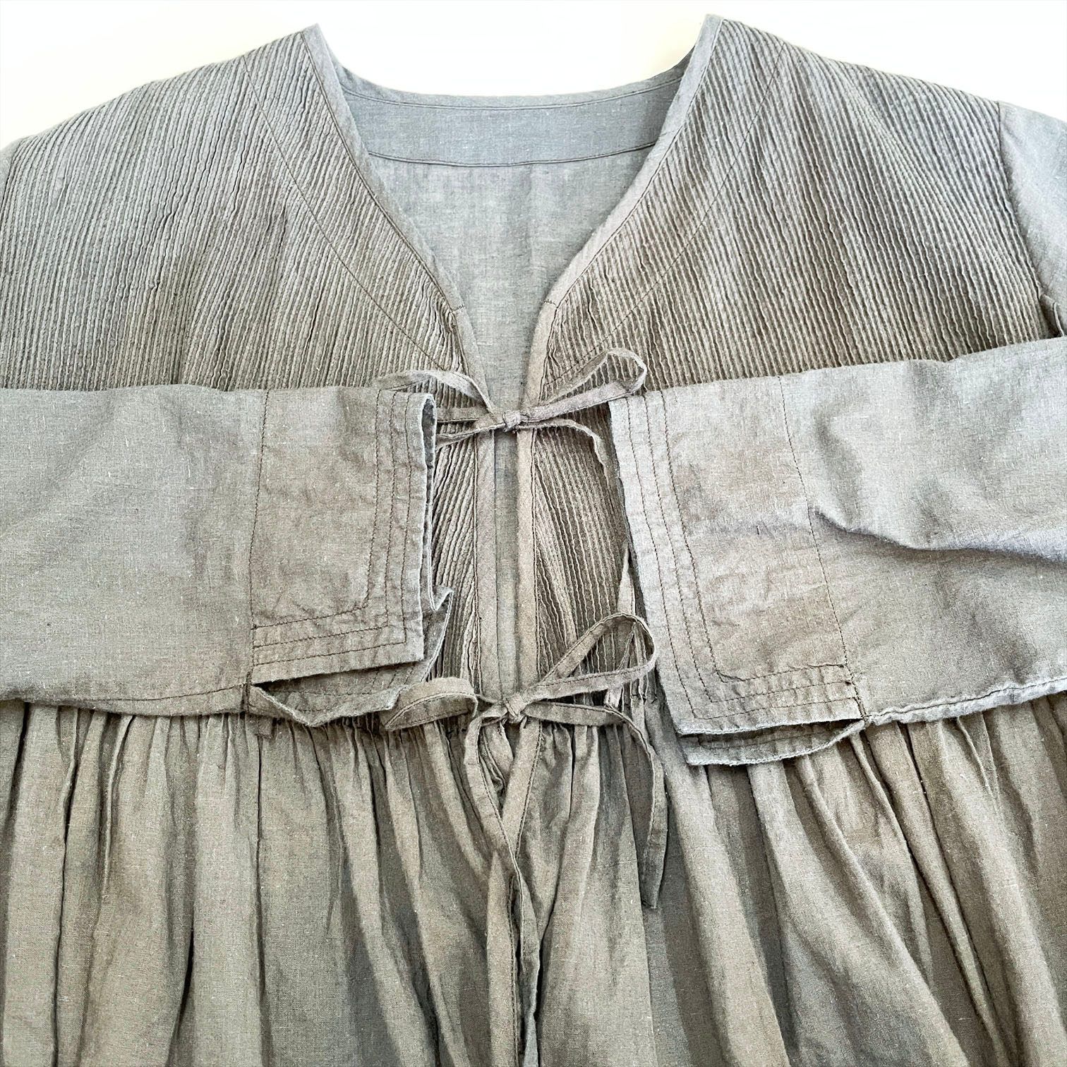 nest Robe ネスト ローブ リネン ピンタック ギャザー リボン ブラウス