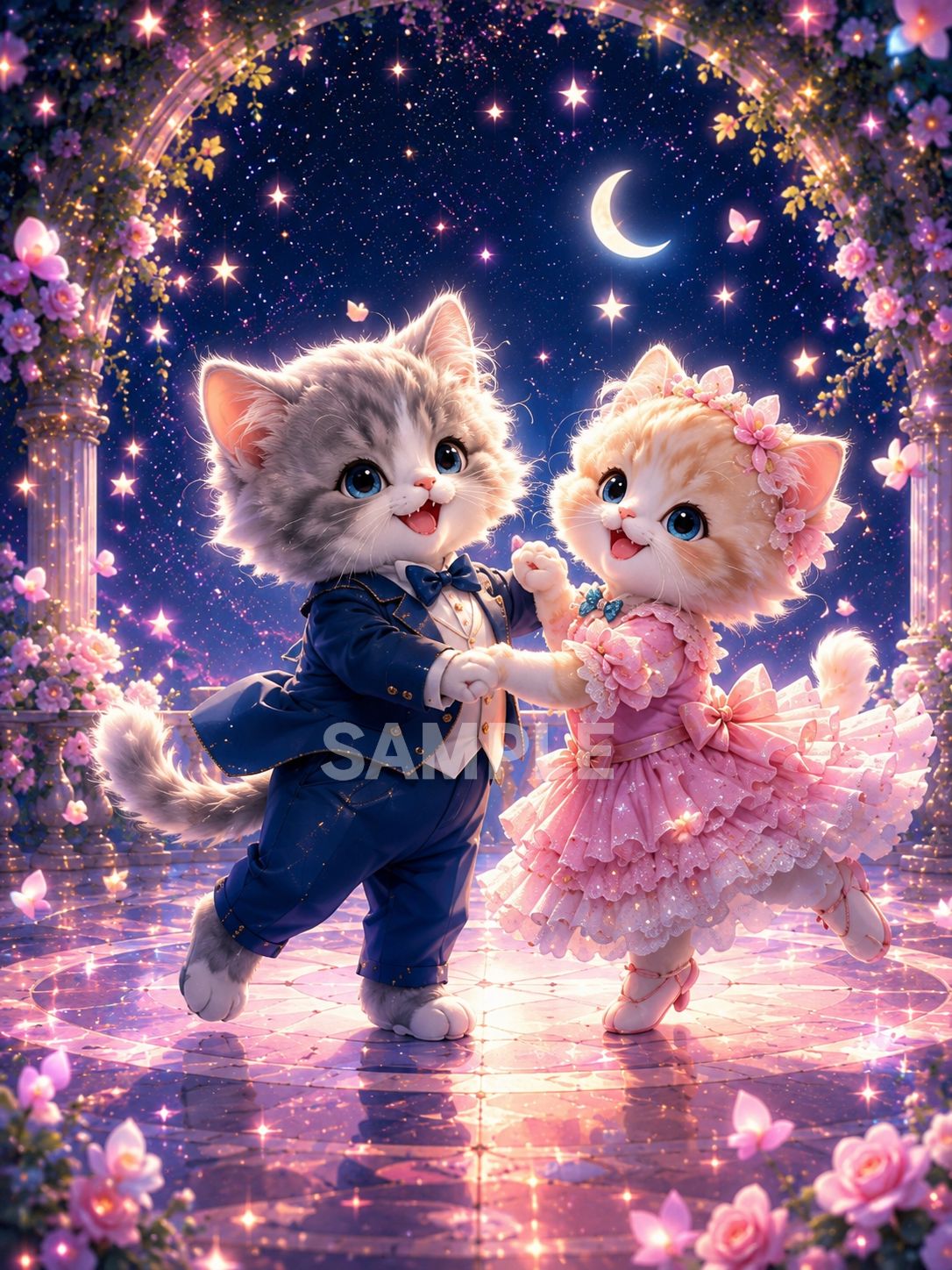 635【2Lサイズ】仲良く踊る子猫たち ダンスアート ポスター