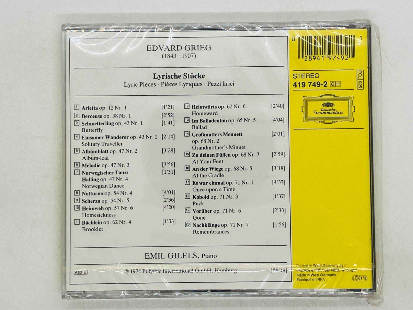 CD 未開封 西独盤 エミール・ギレリス グリーグ: 抒情小曲集 GRIEG