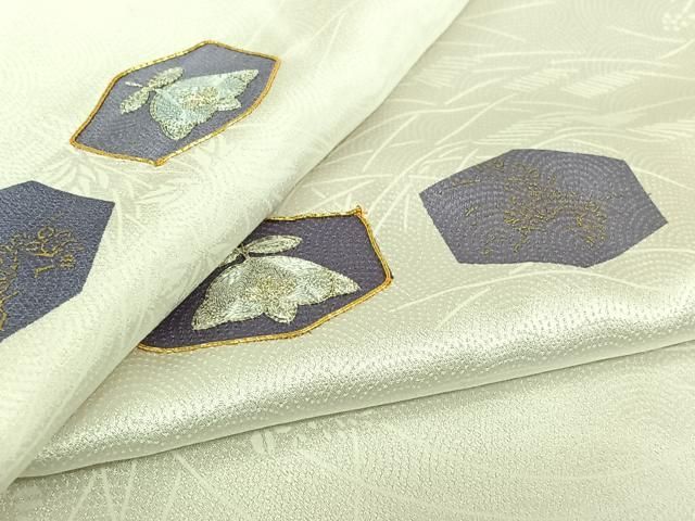 平和屋着物▽上質な小紋　単衣　駒刺繍　草花文　橘　金糸　金彩　正絹　逸品　AABJ6031jh
