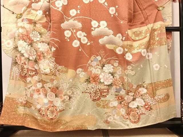 平和屋着物□豪華振袖 駒刺繍 花車文 牡丹 金彩 正絹 逸品 DABG4047qp